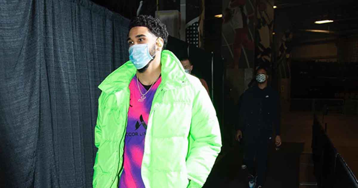 Boston Celtic's Jayson Tatum Wears Upcoming PSG x Jordan Fourth Shirt