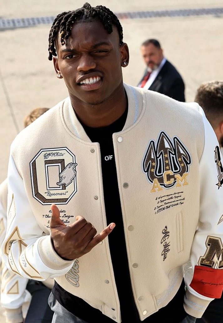 AC Milan Debut Off-White Varsity Jacket Ahead Of UCL Match - SoccerBible